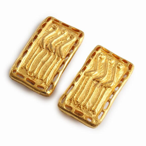 Guy Laroche Paris Earrings Vintage Clip On Egyptian Revival 3 Birds Retro - Picture 1 of 8